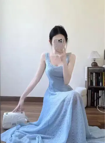 하늘색 노스 롱 원피스