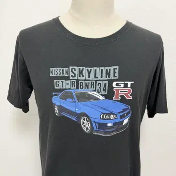 R34 GT-R 스카이라인 닛산 로고 & 차체 프린트 티셔츠 J-28