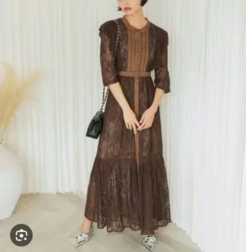 미품 Leja 레자 레이스 원피스 갈색 프리 사이즈