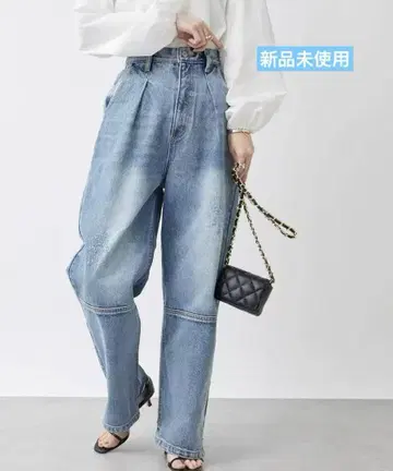 YENN(엔) 하이 라이즈 탭 와이드 데님 팬츠