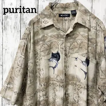 C2301 puritan 알로하 셔츠 반팔 셔츠 베이지 레트로 물고기