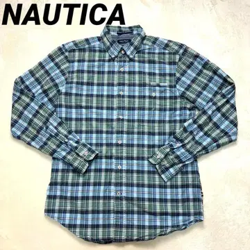NAUTICA(노티카) 장소매 셔츠 자수 로고 M 사이즈 그린 체크