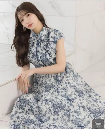 프릴 장식 꽃 프린트 셔츠 플리츠 원피스
