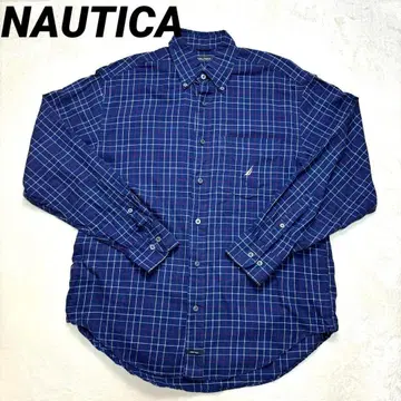 NAUTICA (노티카) 긴팔 셔츠 자수 로고 M 사이즈 네이비 체크