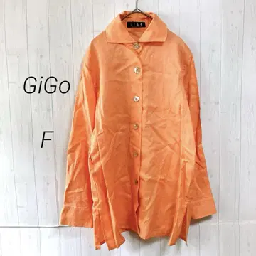 GiGo 장소매 셔츠 린넨 100% 오렌지 광택 있음 F 마