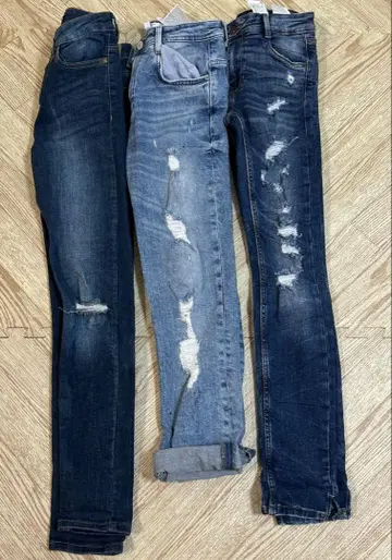 데미지 가공 스키니 청바지 다크 블루