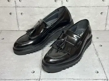 새상품 스테파노 로시 천연 가죽 스카로 태슬 로퍼 블랙 26.0cm