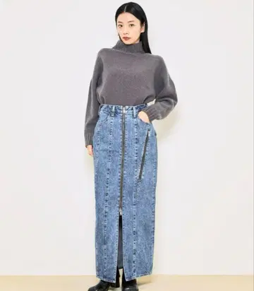 UNITED TOKYO 데님 롱 스커트 하이웨스트 지퍼 디자인