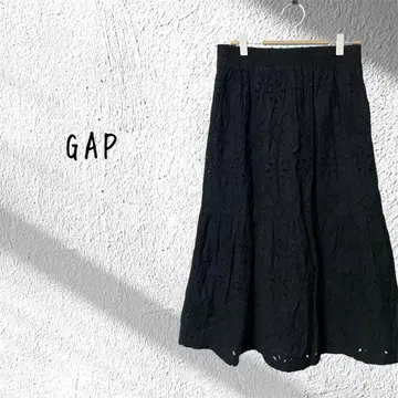 GAP 갭 면 레이스 티어드 롱 스커트 블랙