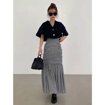 새상품급! eimy istoire 깅엄 체크 개더링 스커트 M 사이즈