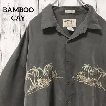 C2303 BAMBOO CAY 아로하 셔츠 자수 파인애플 열대 지방 반팔