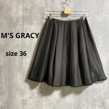 M'S GRACY 무릎 길이 플리츠 플레어 스커트 시스루 블랙 계열 36