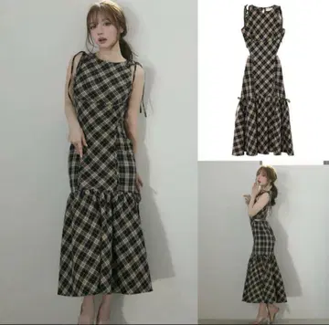 앤드마리 ANDMARY 체크 무늬 슬리브리스 롱 원피스