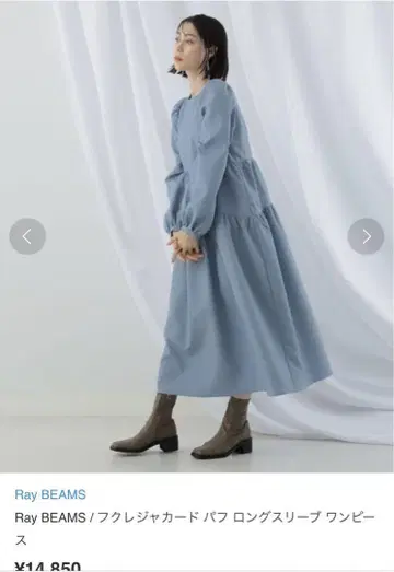 레이 비스 / 부풀린 자카드 패프 롱슬리브 원피스