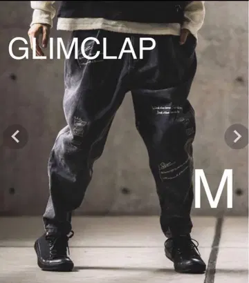 신품 GLIMCLAP 자수 디자인 데님 팬츠 M