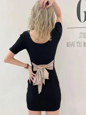 GYDA BACK 리본 크루넥 원피스 블랙