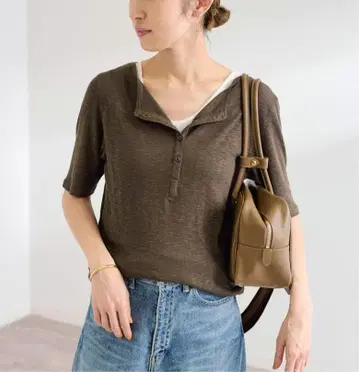 [새상품급] 프레임워크 슬라브 시어 골지 헨리 S/S Tee 브라운