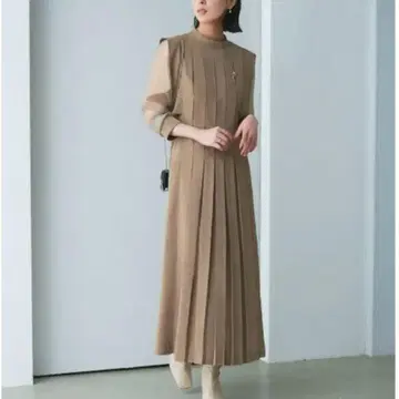루일레 부티크 시어 슬리브 플리츠 롱 원피스 대형 사이즈 LL
