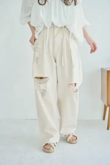 um 모타 리본 벨트 데미지 데님