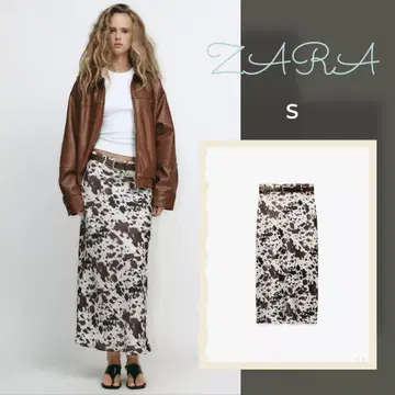 ZARA 자라 프린트 패턴 새틴 벨트 장식 스커트 S