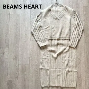 빔즈 베이지 니트 원피스 니트 베스트 앙상블