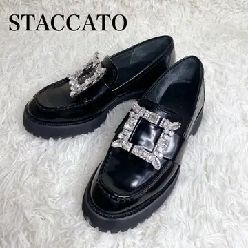 [ 미사용급 ] STACCATO 비쥬 버클 로퍼 통굽 블랙