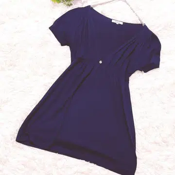 NATURAL BEAUTY BASIC 네이비 반팔 원피스 V넥 M