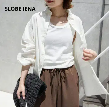 SLOBEIENA 린넨 셔츠 면마 레귤러 셔츠 화이트 프리