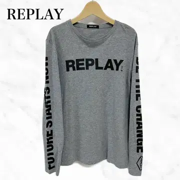 REPLAY 롱 티셔츠 장팔 티셔츠 롱 티셔츠 그레이 계열 프린트 티셔츠