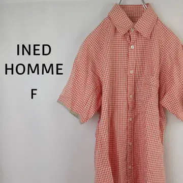 INED HOMME 7부 소매 셔츠 F 오렌지 x 화이트 깅엄 체크