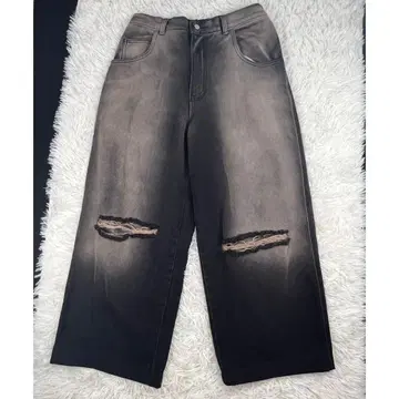 GLAMOUR 와이드 실루엣 데미지 가공 블랙 그라데이션 한국제