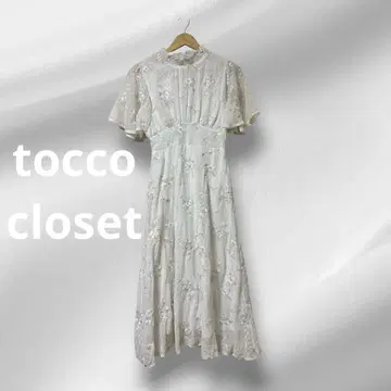 tocco closet 도트 시어 꽃무늬 자수 플레어 소매 롱 원피스