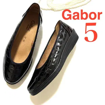 미품! Gabor 가볼 크로코 패턴 압인 에나멜 경량 신발 5 블랙 24