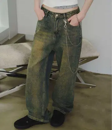 SHAGGIE 오로라 큐빅 빈티지 루즈 데님 팬츠