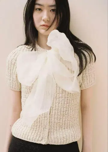 ZARA 니트 오간자 리본 상의