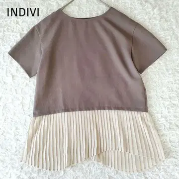 INDIVI [워셔블] 아시메 플리츠 블라우스 풀오버 이소재 반팔 M