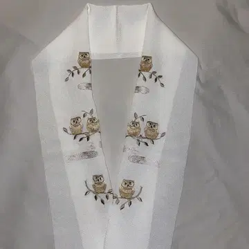 올빼미 자수 반깃 화이트