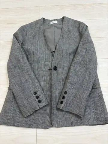 프레이 아이디 노카라 자켓 체크 무늬 린넨 100%