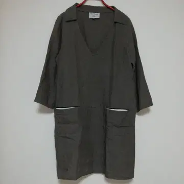 레 미노르 V넥 튜닉 원피스 리 100%