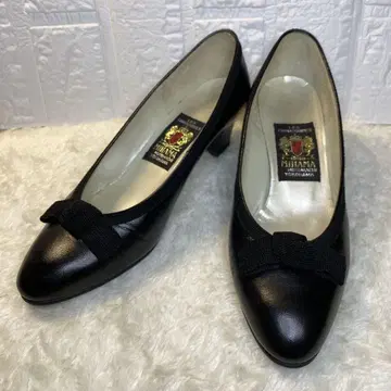 미하마 MIHAMA 천연 가죽 리본 펌프스 검정 로우 힐 23cm