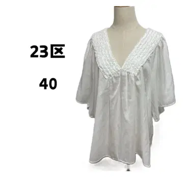 23구 40 흰색 블라우스 V넥 블라우스 시폰 블라우스