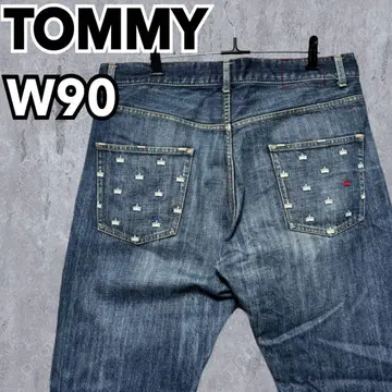 [ 초레어 ] TOMMY 남성용 스트레이트 데님 청바지 왕관 자수 와이드
