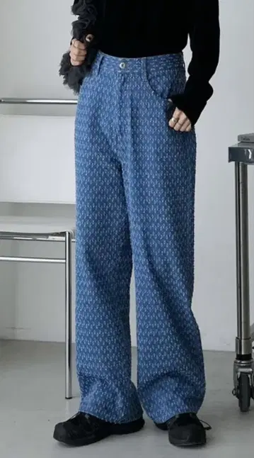 데님 스타일 와이드 팬츠 L 사이즈 파란색