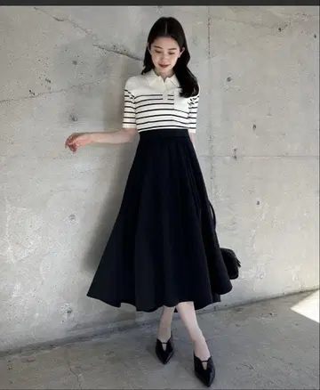 아누안스 폴로 니트 도킹 원피스 스트라이프