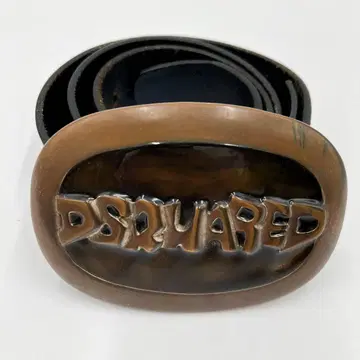 DSQUARED 벨트 블랙 빅 로고 버클 가죽 브론즈
