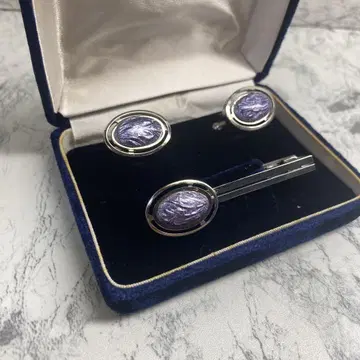[ BOX 포함 ] 보라색 퍼플 커프스 단추 넥타이핀 세트 각인 있음