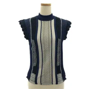 [새상품급] 마메쿠로구치 Net Stripe tops 니트 네이비