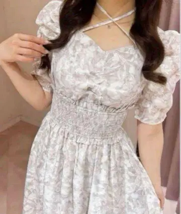 AnMILLE 안미르 플라워 크로스 플레어 OP 원피스 핑크