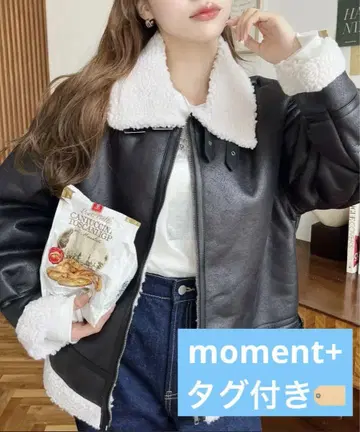 moment+ 인조 가죽 보아 페이크 무스탕 플라이트 자켓 블루종