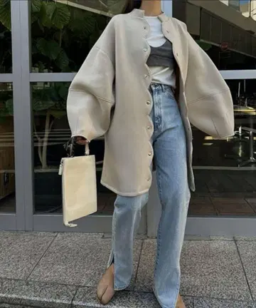 베이지 노카라 재킷 프리 사이즈